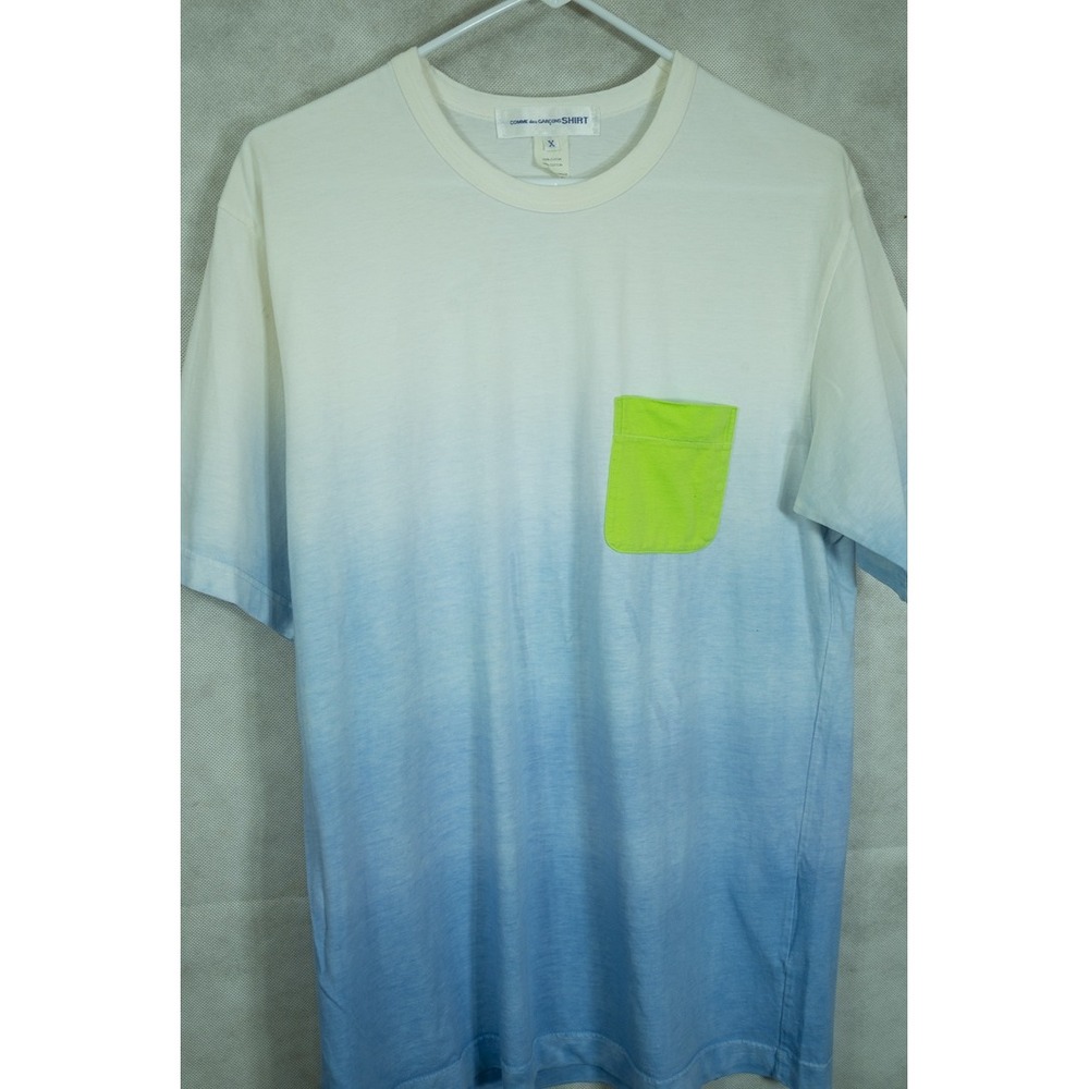 Comme des Garcons SHIRT Ombre Dip Dye Pocket T-Shirt Blue White Neon Green XL